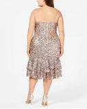 Adrianna Papell Womens Sequined Cocktail Midi Dress