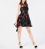 City Studios Juniors' Floral- Embroidered Illusion Dress