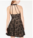 B Darlin Juniors' Allover-Lace Halter- Neck Fit & Flare Dress