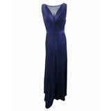 Nightway Womens Navy Metallic Full-Length Evening Dress Petites