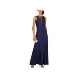 Nightway Womens Navy Metallic Full-Length Evening Dress Petites