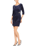 Alex Evenings Womens Petites Velvet Burnout Cocktail Dress