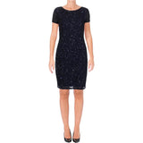 Adrianna Papell Womens Sequin Cap Sleeve Party Dress