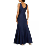 Nightway Womens Navy Metallic Full-Length Evening Dress Petites