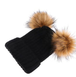 Wool Beanie Hat with Pom Pom Ears - Women and Girls