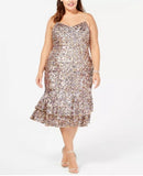 Adrianna Papell Womens Sequined Cocktail Midi Dress