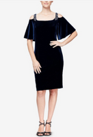 Alex Evenings Womens Petites Velvet Cold Shoulder Cocktail Dress