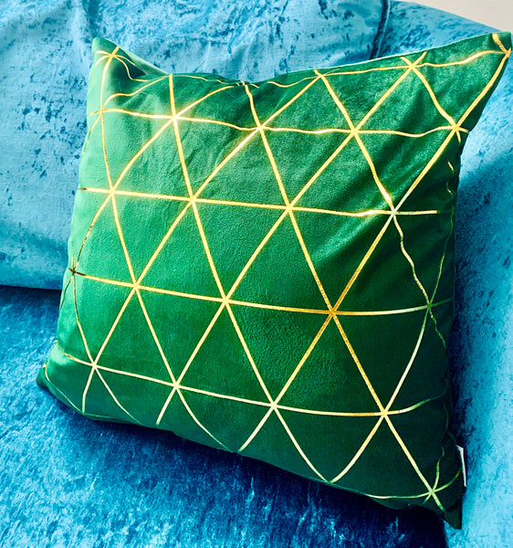 Velvet Green and Gold Cushion Cover