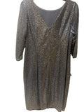 Adrianna Papell Womens Silver Sequined 3/4 Sleeve Jewel Neck Dress