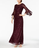 Nightway Sequin-Embellished Lace Gown