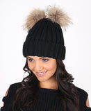 Wool Beanie Hat with Pom Pom Ears - Women and Girls